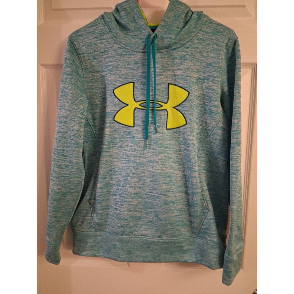 Under Armour ColdGear Hoodie Women’s Medium Teal Space Dye Yellow Logo Fleece